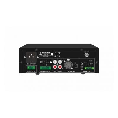 ميكسر أمبليفاير صغير بقدرة 60 واط مزوّد بـ USB / SD / راديو FM / بلوتوث / صدى (Echo)، يدعم مخارج 100 فولت أو 70 فولت و 4-8 أوم.
